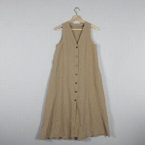 Pomandere Maxi Dress Check Sleeveless Button Up Casual Minimalist 2 Brown 292